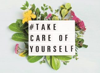 Lightbox with motivation words for self care, positive thinking, mental health, emotional wellness. Top view.