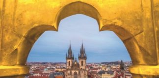 Prague, Tyn Church and Old Town Square. Czech Republic