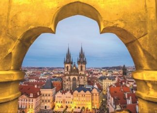 Prague, Tyn Church and Old Town Square. Czech Republic