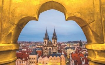 Prague, Tyn Church and Old Town Square. Czech Republic