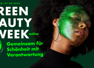 Marken der NOBILIS Group nehmen an der Green Beauty Week teil Banner der Green Beauty Week: Eine dunkelhäutige Frau mit grün eingefärbter Gesichtshälfte.