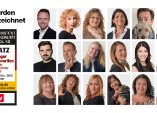 baslerbeauty zum Kunden-Favorit gekürt Urkunde und kleine Portrait-Fotos von Mitarbeitern