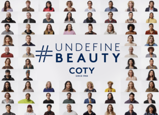 Coty gibt neue #UndefineBeauty-Kampagne bekannt Schriftzug undefine beauty umgeben von kleinen Portrait-Fotos von Menschen.