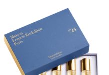 Meisterparfümeur Francis Kurkdjian kreiert für Wiener Staatsoper Vier Duftflakons liegen in einer Schachtel mit blauem Deckel.