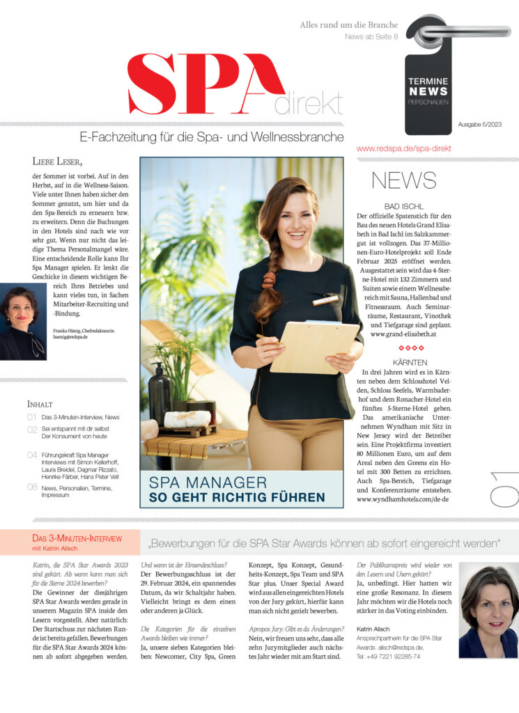 SPAdirekt Ausgabe 5-2023 E-Fachzeitung für die Spa- und Wellnessbranche