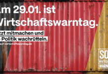 VCP beteiligt sich am bundesweiten Wirtschaftswarntag Weiße Schrift auf schwarz-rot-goldenem Hintergrund