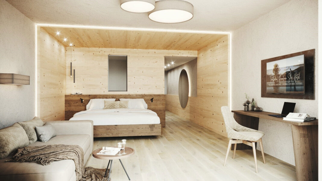 panorama_suite_dolomites_tratterhof elegant eingerichtetes Hoteltimmer des Tratterhof Mountain Sky Hotel in Meransen