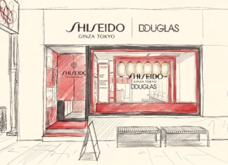 Shiseido bringt den Spirit von Tokyo nach Düsseldorf Bleistift-Zeichnung des Pop-Up-Stores.