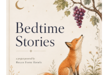 Roco Forte Hotels vereint internationale Talente für „Bedtime Stories“ Gemaltes Bild mit einem kleinen Fuchs, der unter einer Weintraube sitzt.